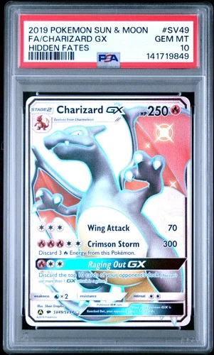 2019 POKEMON SUN & MOON HIDDEN FATES #SV49 FULL ART/CHARIZARD GX PSA 10