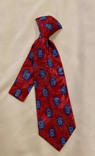 Kids Toddler Boys Silky NECK TIE-Clip On-Child Small-8"-Burgundy w/Blue Pattern