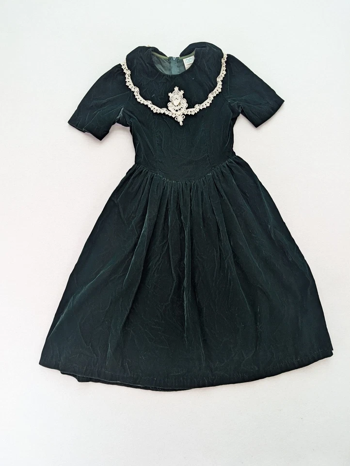 Vestido Peaches n Cream Vintage Años 80 90 Niña Talla 14 Terciopelo Verde Foto 2 de 4