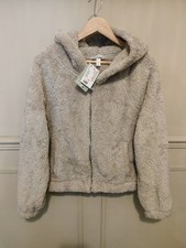 H&M Women's Teddy Fleece Hooded Zip Jacket Grey Medium