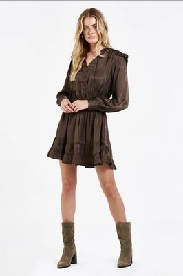 Dear John Women's Sophie Dress Ruffles Smocked Waist Long Sleeve Kalamata Sz XL