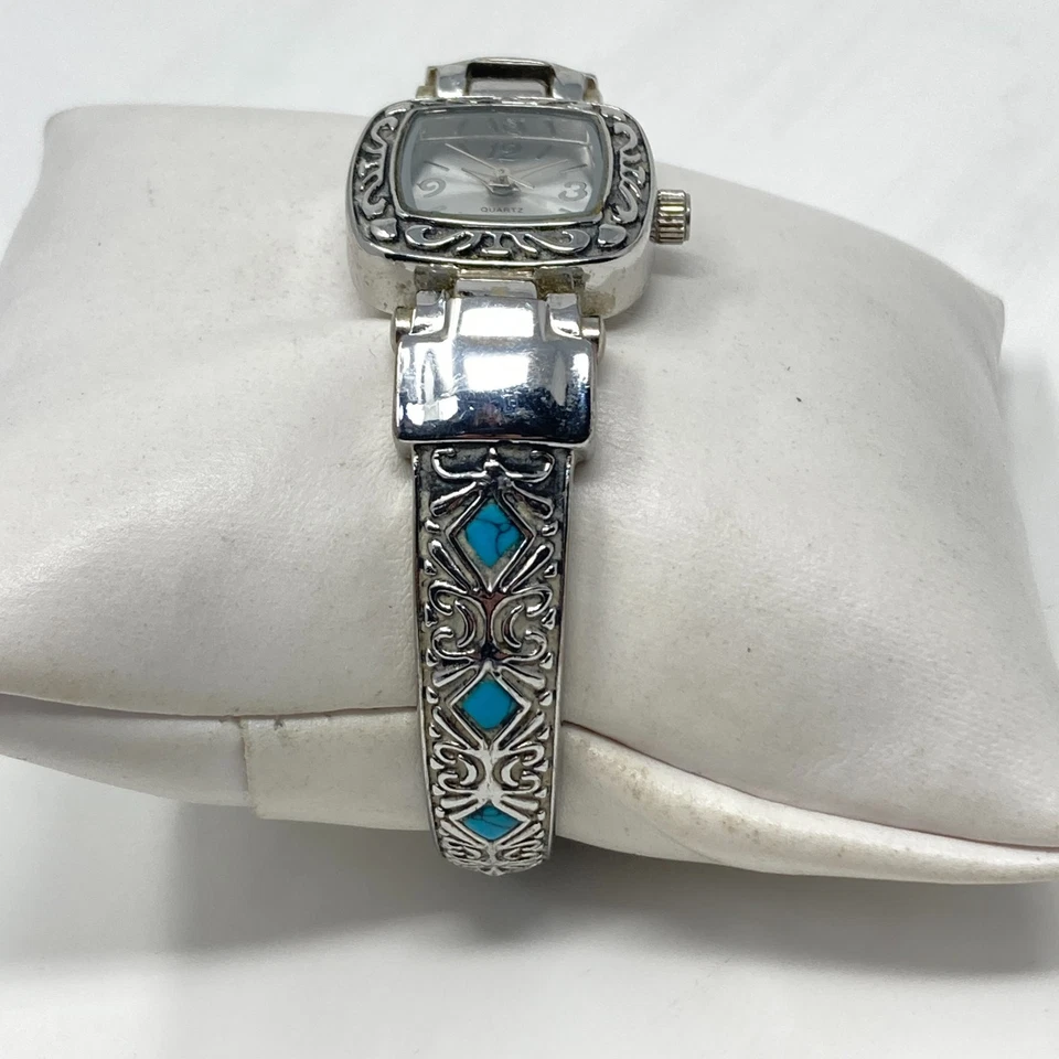 Reloj Southwest Mujer 23mm Tono Plateado Azul Bisagras Puño Desplazamiento Batería Nueva Foto 4 de 4