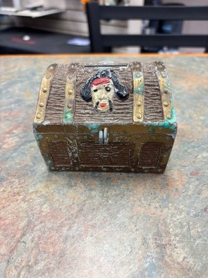 Vintage E.J. Kahn Co. Metal Treasure Chest Bank, 1950's