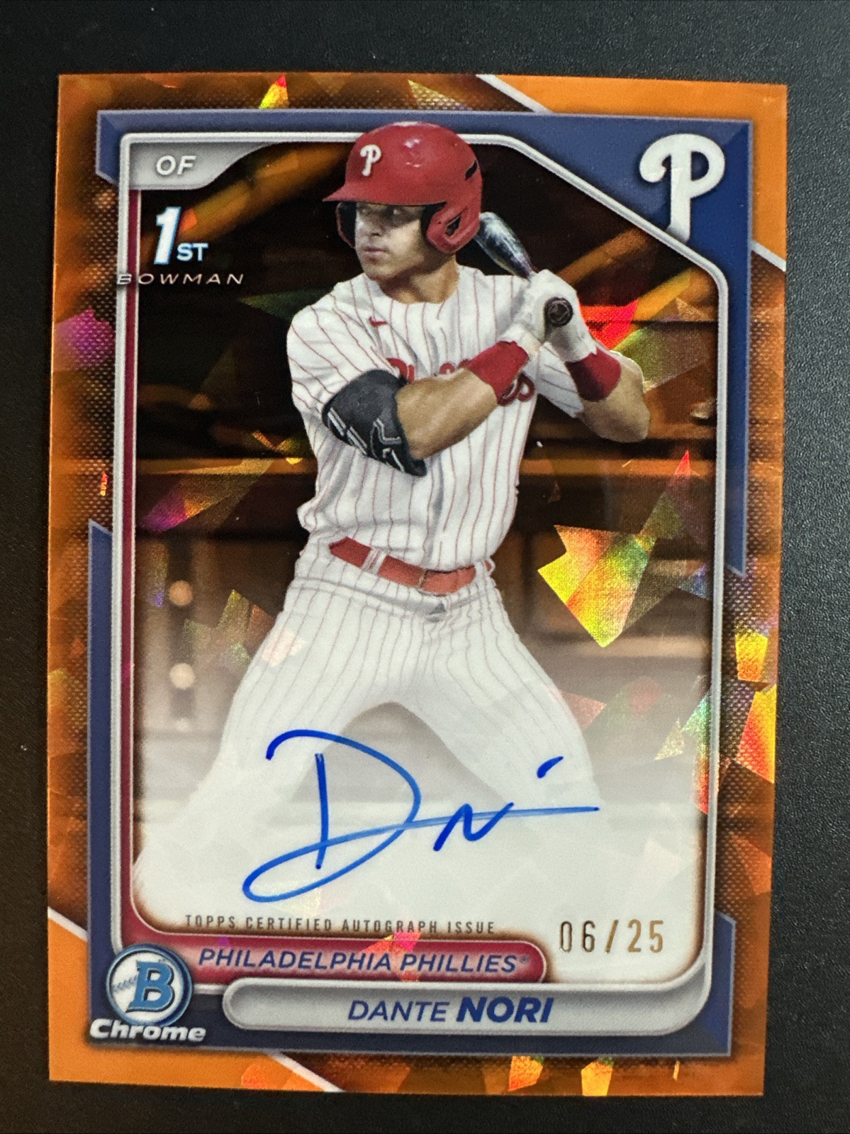 2024 Bowman Draft Sapphire Baseball Dante Nori Orange Auto /25 #CPA-DN Phillies