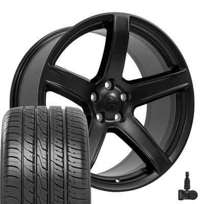 20X9.5 Satin Black 2640 Rims Tires TPMS SET Fits Dodge Charger Challenger