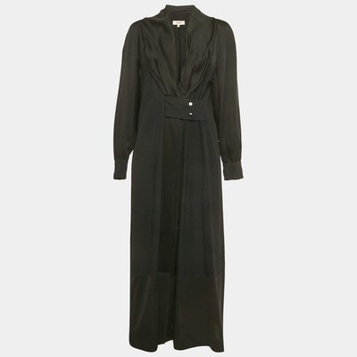 Maxikleid Kenzo schwarz Satin und Jerseybesatz L