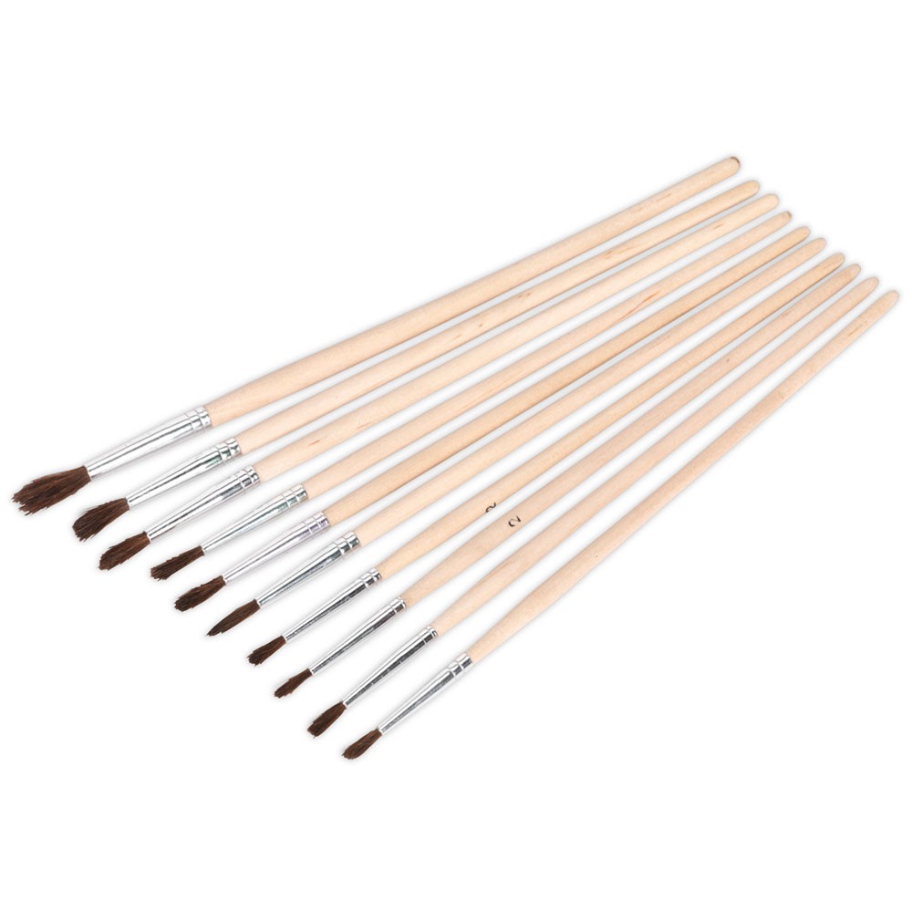 Sealey Touch-Up Paint Brush Assortment 10pc Wooden Handle