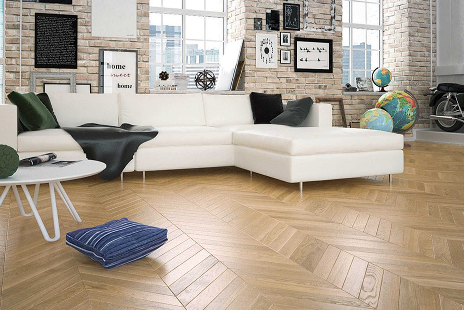 Parquet massif Point de Hongrie bois naturel pour une chambre chaleureuse