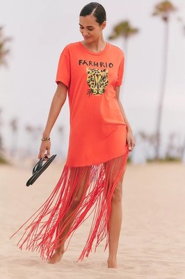 Farm Rio Fringe Tiger Graphic T-Shirt Maxi Dress Orange Red Size M NWT Boho  | eBay