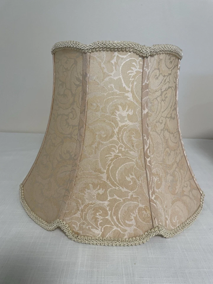 Lampshades Beige Brocade Scalloped Edge Set Of 2 - Image 2 of 4