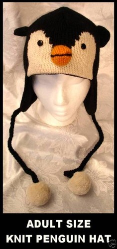 PENGUIN HAT Knit animal ADULT ski cap 