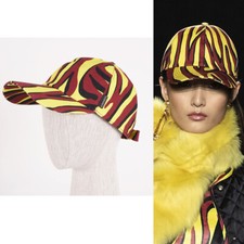 L NEW $425 VERSACE Runway Black Yellow Red EXOTIC ANIMAL PRINT BASEBALL CAP HAT