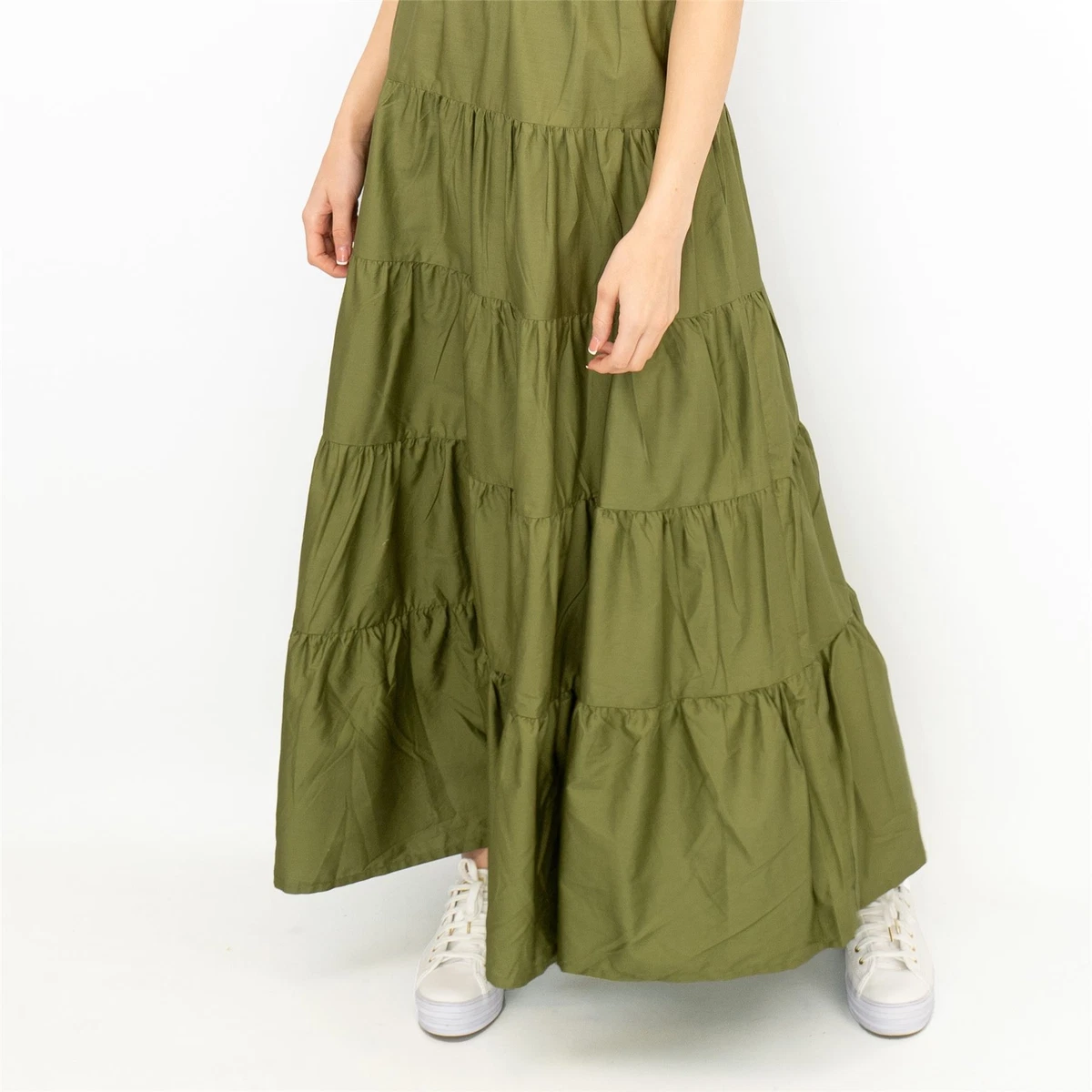 Next Womens Dress Khaki Maxi Sleeveless Square Neck Casual Summer