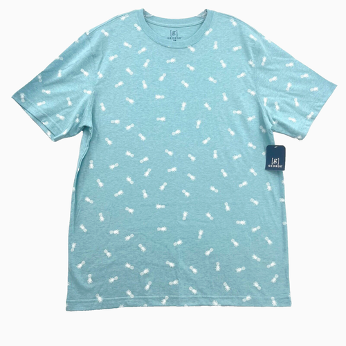 George Men's LG T-Shirt Blue Teal With Pineapple’s Short Sleeve Crew Neck NWT