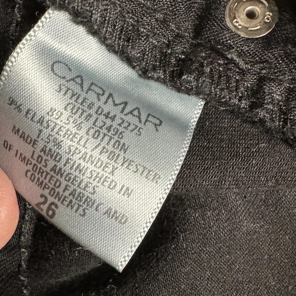 Pantalones Cortos de Denim de Tiro Alto Carmar Talla 26 Negros Desgastados Elásticos Rasgados Foto 3 de 4