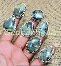 NEW SALE !! Prehnite Gemstone Rings Lots 925 Silver Plated Jewelry