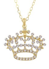 Clear Rhinestones Princess Queen Crown Pendant Necklace