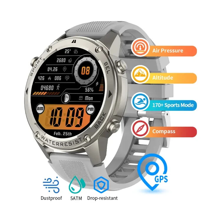 DM56 Smart Watch 1.43 Inch Full Touch Screen GPS Compass 5AT