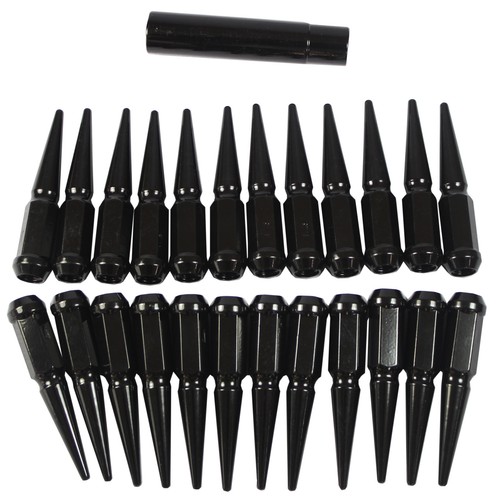 14x1.5 24 Black Spike Lug Nuts PCS For Chevy 4.4" Tall w/ Key Silverado