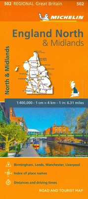 Map of England North & Midlands, Great Britain,  Michelin, #502  - 2022 edition