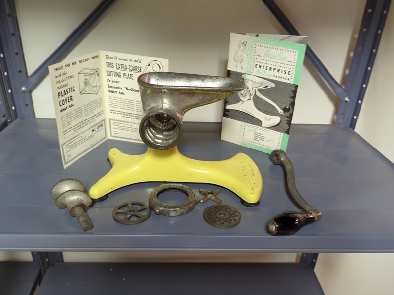 Vintage 50s Meat Grinder Enterprise K-1978 Yellow Cast-Iron
