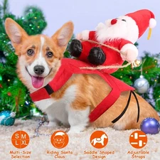 Winter Pet Christmas Costumes Red Coat Dog Riding Santa Claus with  Clothes