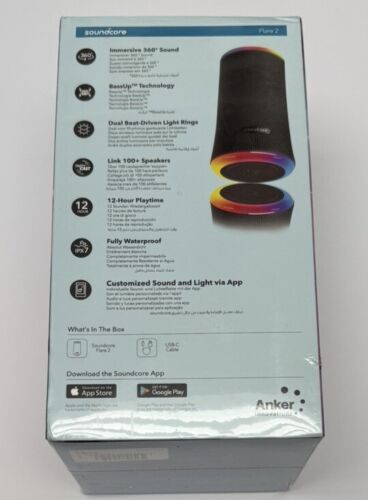 Anker Soundcore Flare 2 Portable Wireless Waterproof Bluetooth Speaker Black NEW - Picture 3 of 9