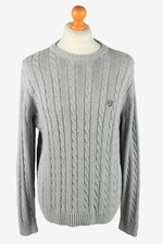 Chaps Crew Neck Jumper Pullover Vintage Mens Cable Smart Grey L-IL2370