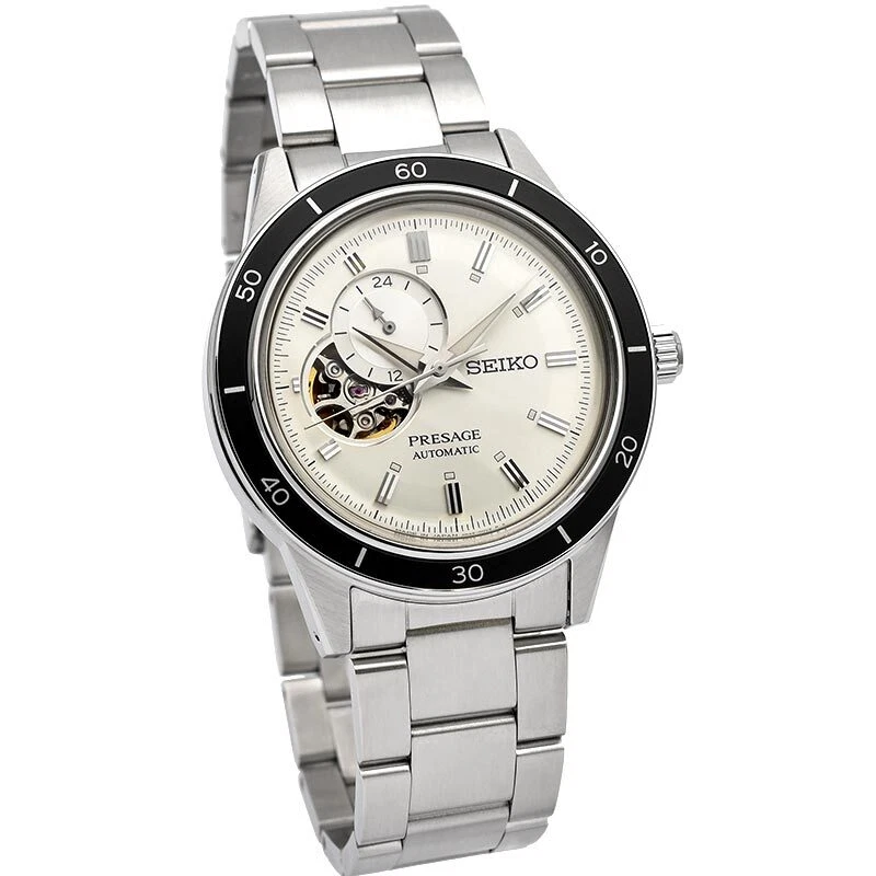 Pre-owned Seiko Presage Ssa423j1 Style 60's Cream Analog Open Heart Automatic Men's Watch