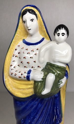 Belle Statue Sainte Marie Vierge À L'enfant HB Quimper H 28,5 Cm - Imagen 11 de 12