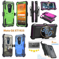 Only for MOTO G6 XT1925 Full Body Rugged Holster Defender Case + Screen Shield 
