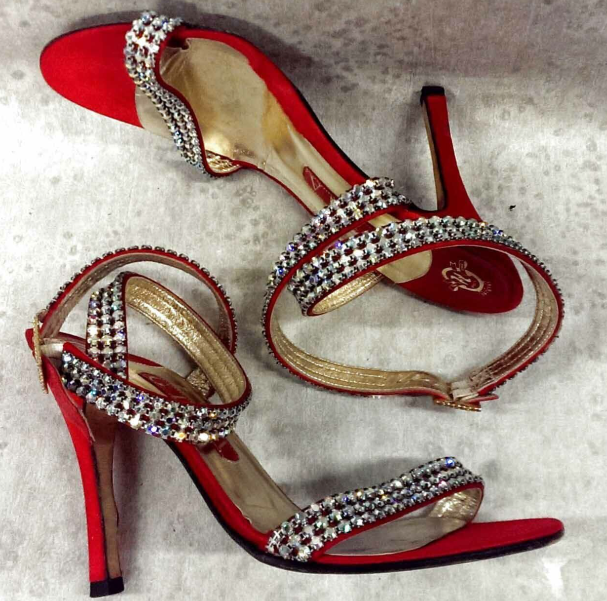 Gina Rox diamante rhinestone crystal wrap around heels Red us $1195