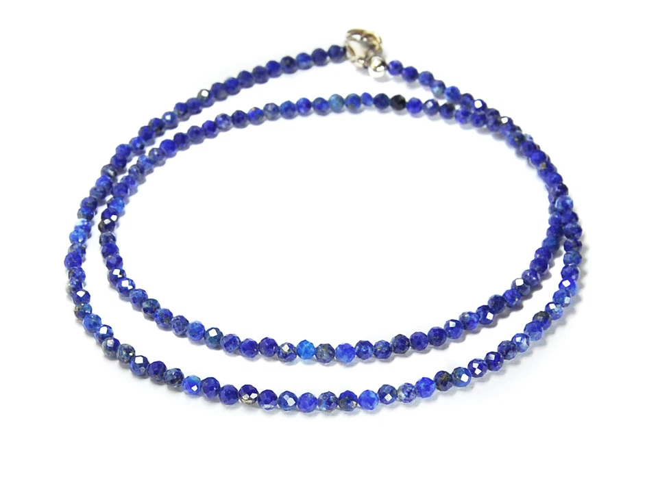 Edelstein Heilstein Halskette Lapislazuli facettierte Kugelform Ø3 mm 925 Silber - Bild 1 von 3