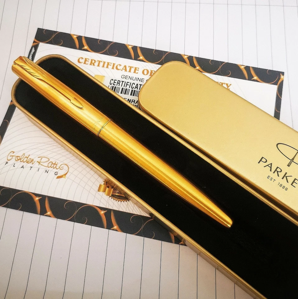 Frontier Parker Fountain Pen Fine Nib Blue Ink Gift Boxed 24ct Gold Plated - Image 2 of 4