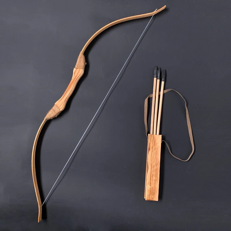 Small Natural Wood Bow Set Gift For Children Active Kid Boy Rubber