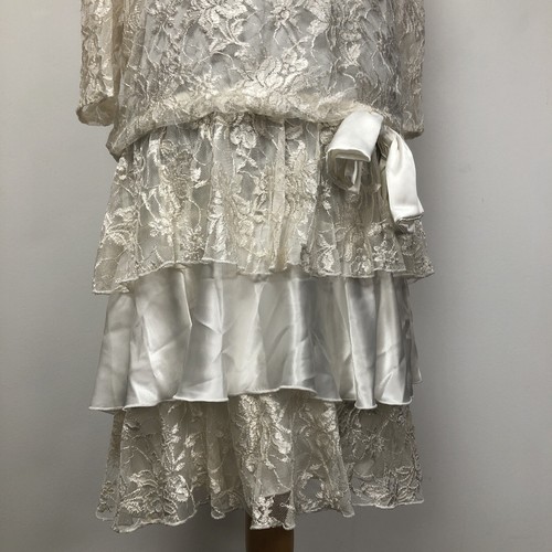 Vintage Berkertex Occasions 1980's Cream Ivory Lace Flapper Style Dress Size 14 - Picture 6 of 18