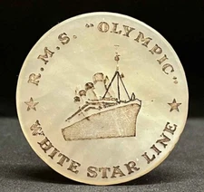 U.K. Antique casino token "R M S Olympic White Star Line" Value 50 mother pearl