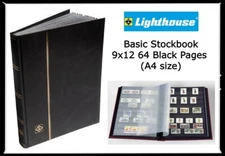 Stamp Stockbook BLACK Album Lighthouse 9x12 64 Black Pages Glassine Interleaves