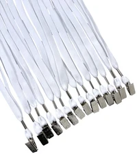 100pcs Flat ID Neck Lanyards for Badges with Bulldog Clip White color