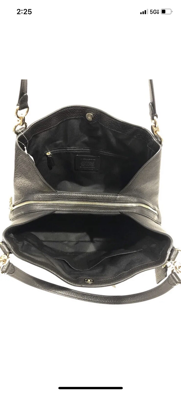 COACH Hallie Pebble Black Leather Shoulder Bag Silver… Gem