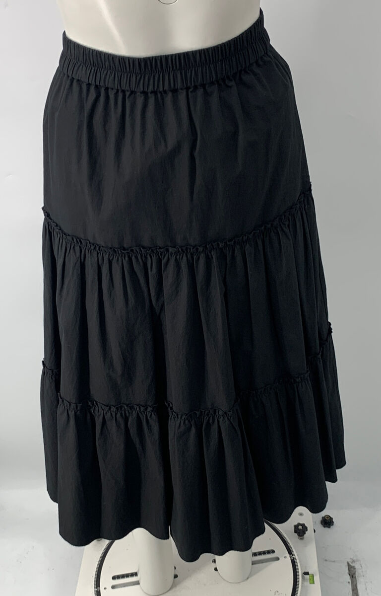 【WOOHWA】TIERED COTTON SKIRT Jason Wu Womens Black Cotton Knee Length Tiered Skirt sz 6