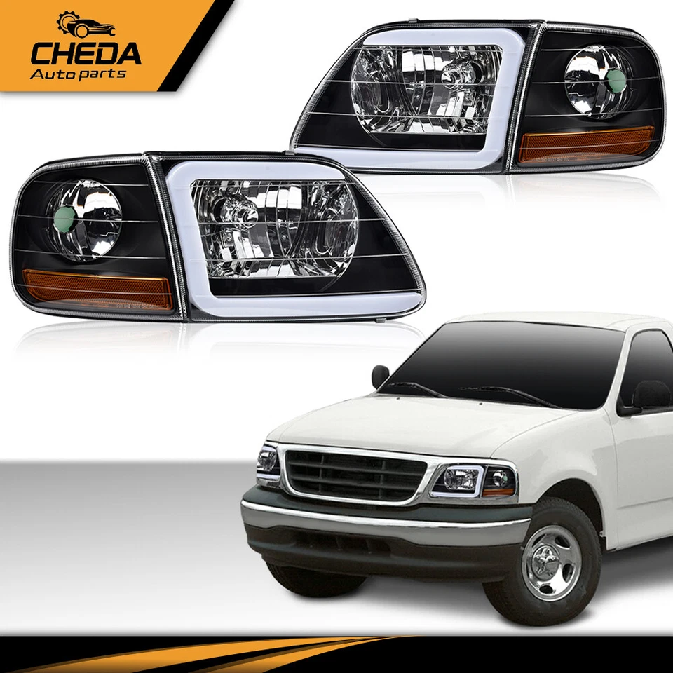 Faros LED transparentes y luces de estacionamiento en esquina negros aptos para 97-04 F150 Expedition Foto 3 de 4