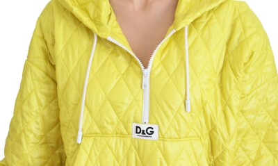 DOLCE & GABBANA Jacket Yellow Nylon Quilted Hooded Pullover IT40