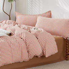 Gingham Duvet Cover Set Queen Size, 100 Washed Cotton Linen like Plaid Comforte