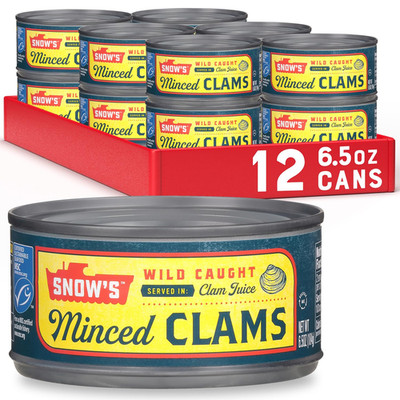 Wild Caught Minced Clams Canned, 6.5 Oz Can (Pack of 12) - 5G Protein per Servin