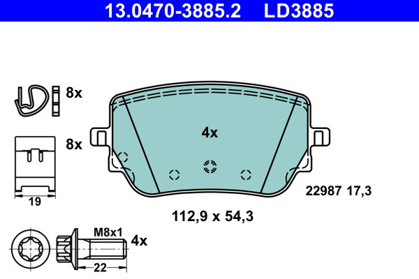 Rear ATE 13.0470-3885.2 Brake Pad Set, disc brake for MERCEDES-BENZ