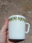 Vintage Pyrex Green Crazy Daisy Spring Blossom Milk Glass Cup Mugs 1410 Set of 6