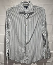 Mens Peter Millar Dress Shirt L Large Blue Stripes Button Cotton