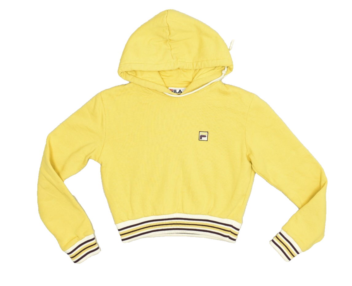 FILA Felpa con cappuccio cropped gialla donna regular taglia XS con polsini a righe