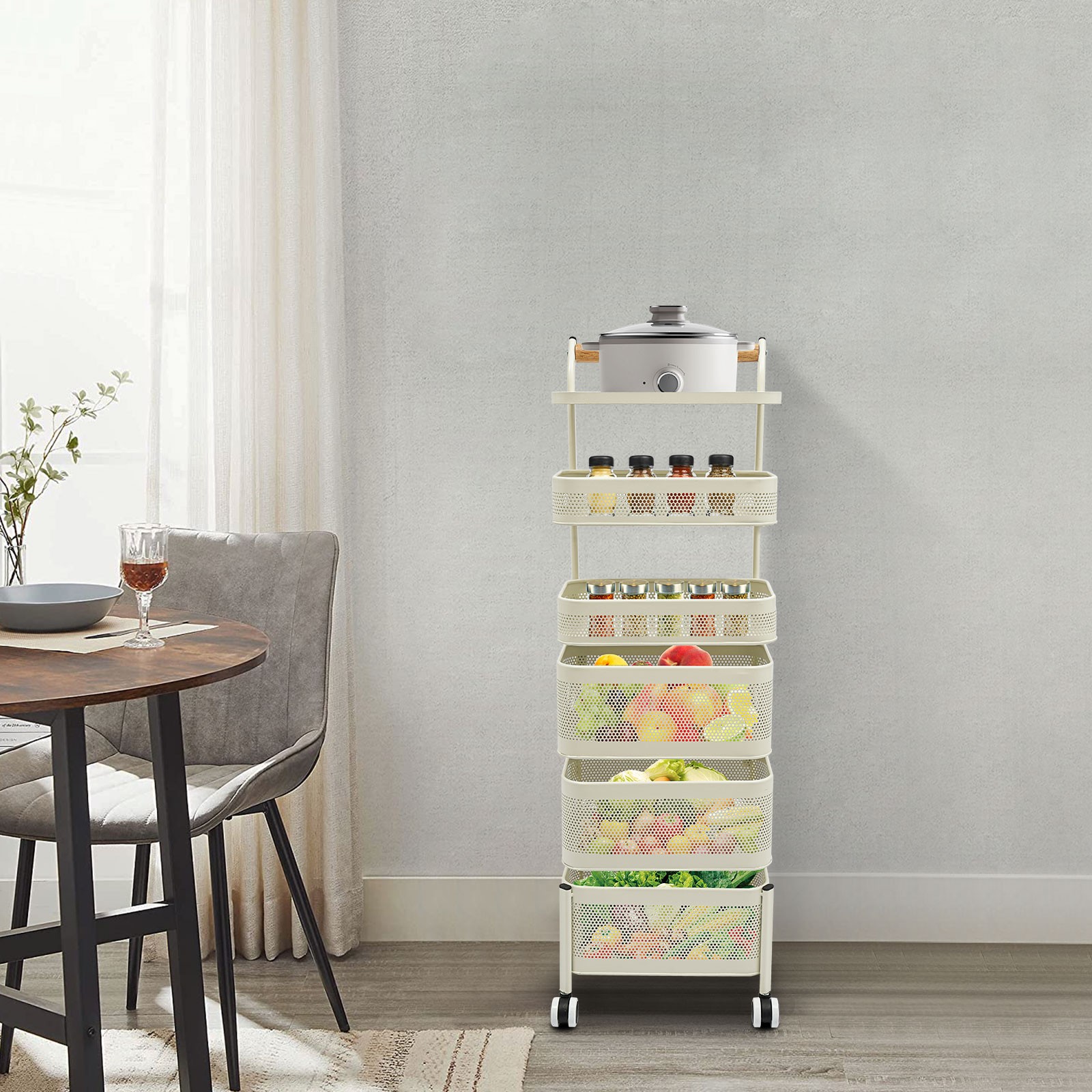 6 Tier Vegetable Rotating Basket Rack Fruit Snack Storage Kitchen Organizer